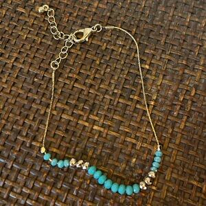 Turquoise and Gold Beaded Boho Anklet